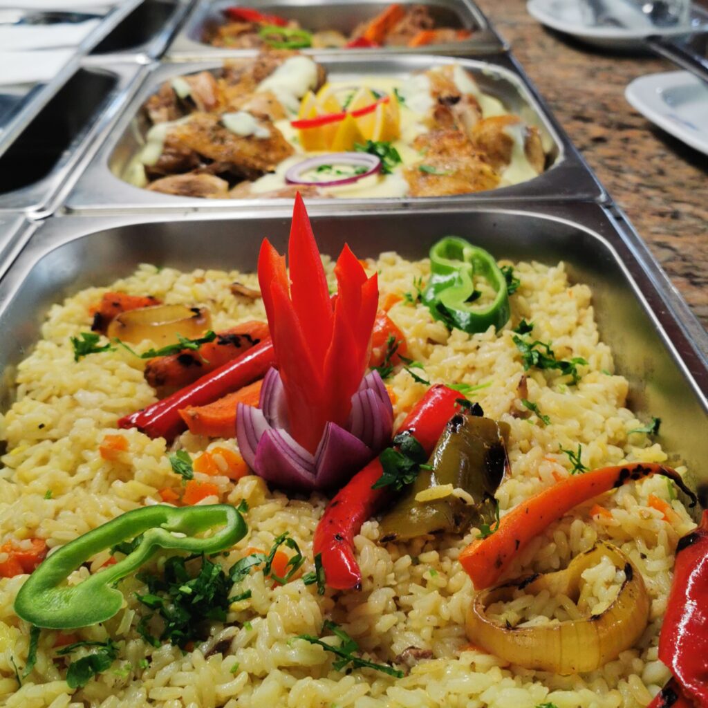 buffet, blok masa, hotel largo beach, sunny beach, food, lunch, dinner